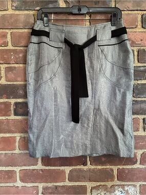 Terra Nostra Collection Belted Gray Metallic Skirt Sz 8 (30 X 22) -front slit